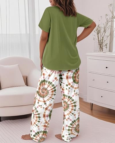 Image of CHICME Womens Pajamas Sets 2 Piece Short Sleeve Lounge Set Printed Loose Pants Pj Sets Loungewear Set