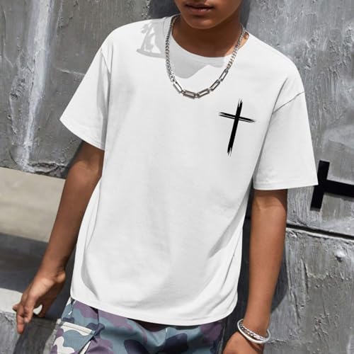 Image of KEEVICI Boys Christian Graphic Tees God Jesus Shirts for Kids Cross Faith Bible Verse Inspirational Religious Cotton T Shirt