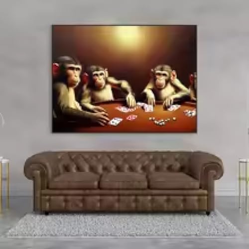 Singe poker poster animal canvas décoration murale moderne 50x70cm