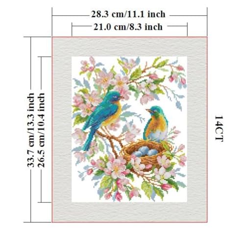 Image of ITSTITCH Stamped Cross Stitch Kits- Full Set of Embroidery for Beginners or Adults,14 CT 2 Strands DIY Singing Blue Bird Patterns Counted Arts Craft 11x13.4 inch