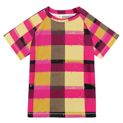 Girl Bathing Suit Short Sleeve Kids Rash Guard Swimsuit Girls 4T Buffalo Plaid Check Gold Jellyfishs