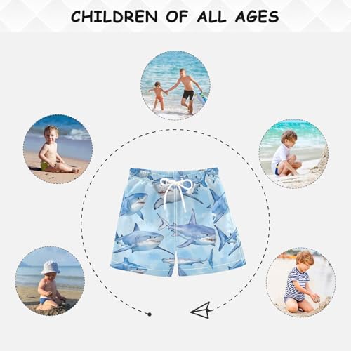 Pigsaly Boys' Swim Board Shorts Watercolor Sea Blue Sharks Boy's Swim Trunks Kids Swimwear 4T 5