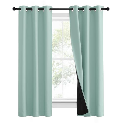 Image of NICETOWN Aqua Blue 100% Blackout Curtain Set, Thermal Insulated & Energy Efficiency Window Draperies for Guest Room, Full Shading Panels for Shift Worker and Light Sleepers, 37W x 60L, 2 PCs