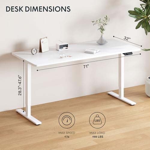 Image of FLEXISPOT 71 inchx32 inch Electric Standing Desk, White | Dual Motor, 198 LBS Capacity, Spacious Workspace, Multi-Monitor Setup, Home Office & Creative Studio