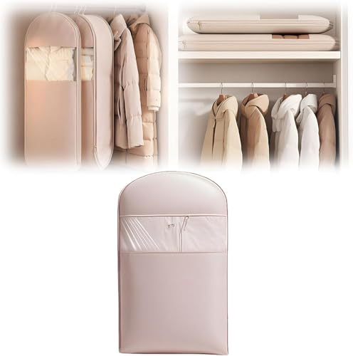 Space Saving Hanging Garment Bag with Self Compression Zipper,Space Saver Closet Organizers,Dust Cover Clothes Bags for Down Coat, Suits, Tuxedos, Dresses, Coats