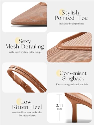 Image of Coutgo Womens Mesh Slingback Kitten Heels Pointed Toe Low Heel Pumps Sexy Dress Shoes