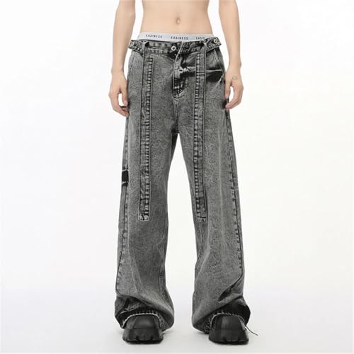 Men's Denim Pants Lace-Up Design Silhouette Contrast Color Bottom Straight Wide Leg Jeans3