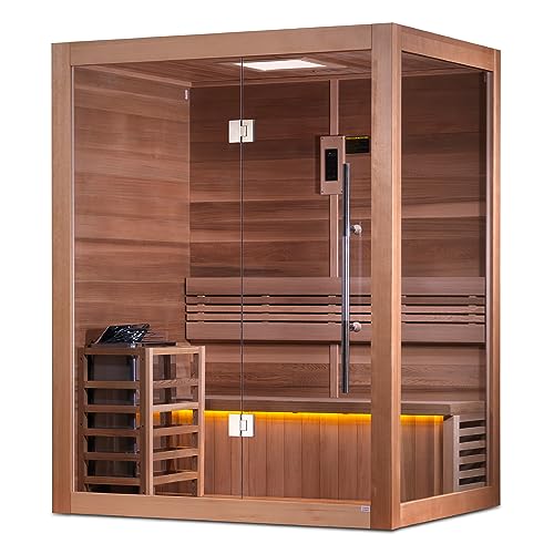 Golden Designs Hanko Edition 2-3 Person Indoor Traditional Steam Sauna - Canadian Red Cedar Interior