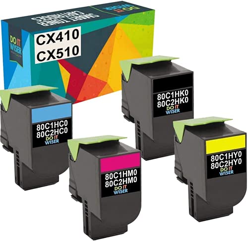 Do it Wiser Compatible Printer Toner Cartridge Replacement for Lexmark High Yield CX410de CX510de CX410dte CX410e CX510dthe CX510dhe | 801HK 801HC 801HM 801HY - 4 Pack