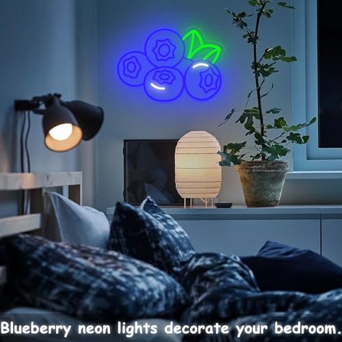 Image of Blueberry Neon Sign for Wall Decor, Dimmable Fruit Blueberry Neon Lights, Vibrant Fruit Themed Neon LED Signs for Kids Room, Bedroom, Restaurant, Bar, Club, Fruit Shop, Birthday Party