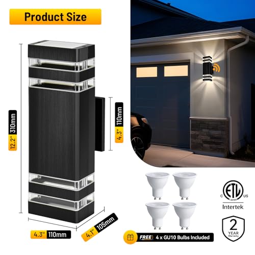 Image of Outdoor Wall Lights 2-Pack - Modern Patio Wall Light Fixture, Dusk to Dawn Outside Lights for House, Up & Down Outdoor Sconce, Waterproof Outdoor Light Fixtures, Front Porch, Garage Lights