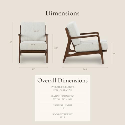 Image of Poly & BARK Verity Fabric Accent Chair - Fabric Armchair with Walnut Wood Frame - Fashion-Forward Lounge Seating for Living Room - Upholstered in Bright Ash