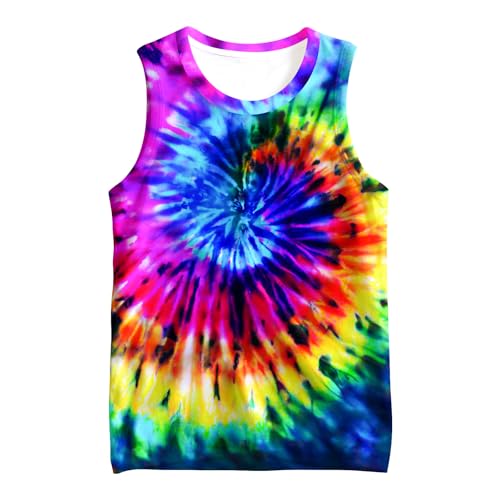 Image of Kids Cute Animal Tie Dye Tank Tops Shirt for 5-14 Years Crew Neck Sleeveless Undershirt