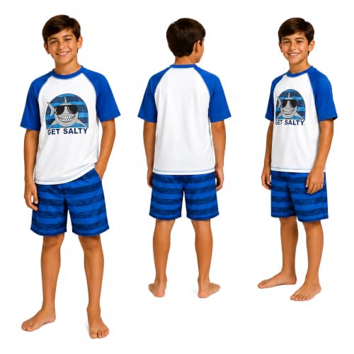 Image of iXtreme Boys Swim Set - 2 Piece Rash Guard Short Sleeve Swim Shirt and Boys Swim Trunks for Infants Toddlers & Big Boys