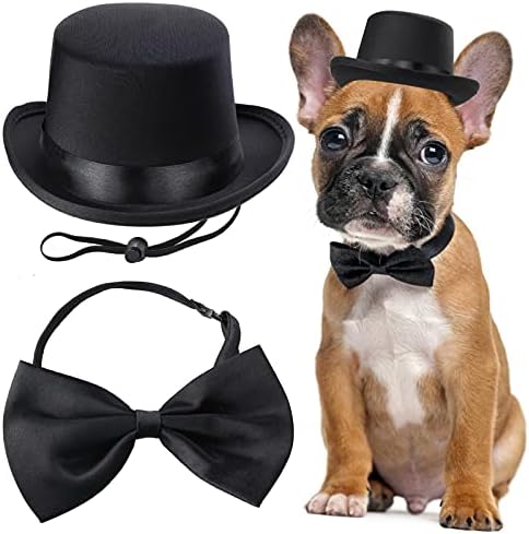 Yewong 2 Pieces Pet Formal Accessories Set - Pet Top Hat with Pet Formal Necktie/Bowtie Birthday Party Gradation Halloween Costumes Accessories for Dog Cat (Black-A)