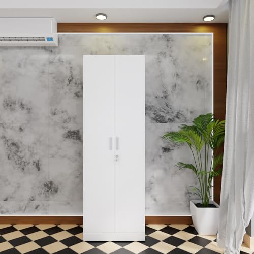 Image of VIKI Wardrobe | Wooden Almirah for Clothes,Door for Bedroom, 2 Door Wardrobe with Doors (Frosty White - 40D x 60W x 180H) | 1 Year Warranty | DIY