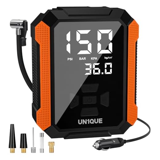 UN1QUE Digital Tyre Inflator for car, 150PSI Electric Car Air Pump, 12V DC Portable LCD Display Air Compressor, Fast Inflation Speed air inflator for car(Black-Orange)