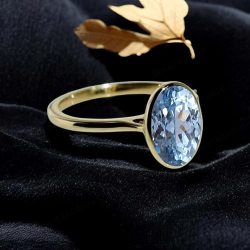 3 CT Oval Shape Aquamarine Engagement Ring 18K Yellow Gold Single Stone Bezel Setting Promise Ring Women Minimalist Solitaire Anniversary Jewelry Wedding Gift For Bridal3