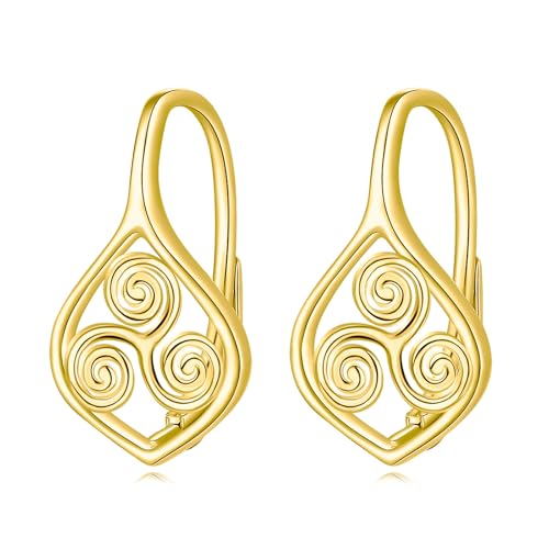 POPLYKE Celtic Earrings 925 Sterling Silver Plated Gold Celtic Leverback Earrings Celtic Knot Jewelry for Women - Main Image
