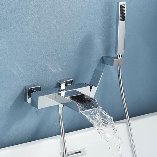 Robinet de bain cascade anti-éclaboussure en laiton chrome avec douchette pour eau chaude