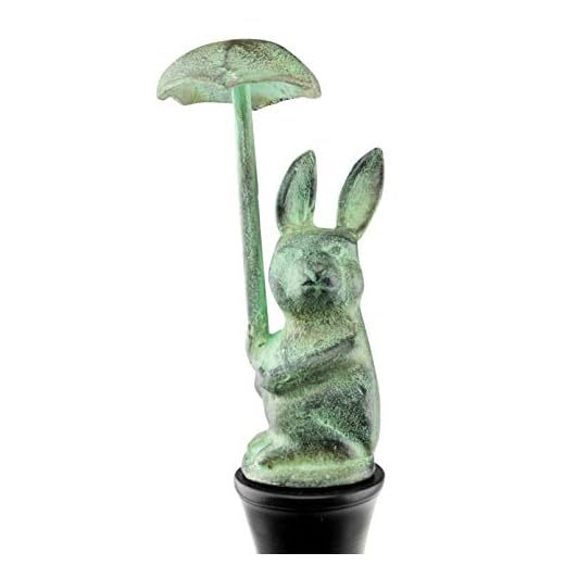 Clever Garden Heavy Duty Bunny with Umbrella Decorative Hose Guide, Iron Metal Spike Stake Protecting Guard for Home, Lawn, Yard, Outdoor Decoration, 1 Pack