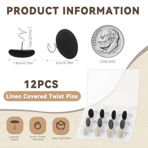 Image of Fabric Covered Button 12pcs Upholstery Bedskirt Pins Beige /Black /Grey