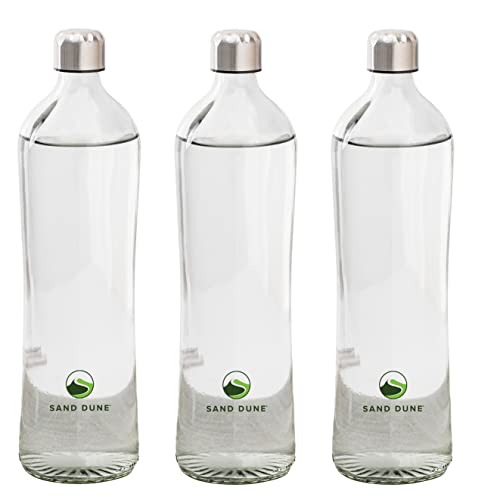 SAND DUNE Set of 3, 750 ml Each MCA Glass water bottle, with Leak-Proof Airtight Stainless-Steel Lid for Water, Smoothie, Juices - Reusable Travel Gla