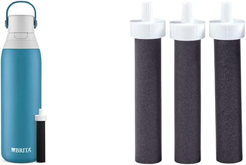 Brita Botella de agua de acero inoxidable con filtro botella de agua de doble aislamiento de alta calidad sin BPA azul Jay y varios colores y
