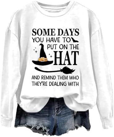 Womens Halloween Sweatshirts Casual Crew Neck Pullover Long Sleeve Sweatshirt Cute Print Graphic Loose Sweater