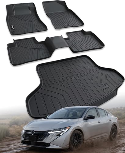 Compatible with Nissan Sentra 2026 S/SV/SR/SL Floor Mats & Cargo Liner All Weather Protection Waterproof Anti-Slip TPE Floor Mats & Trunk Mat Compatible with Nissan Sentra 2026 Accessories