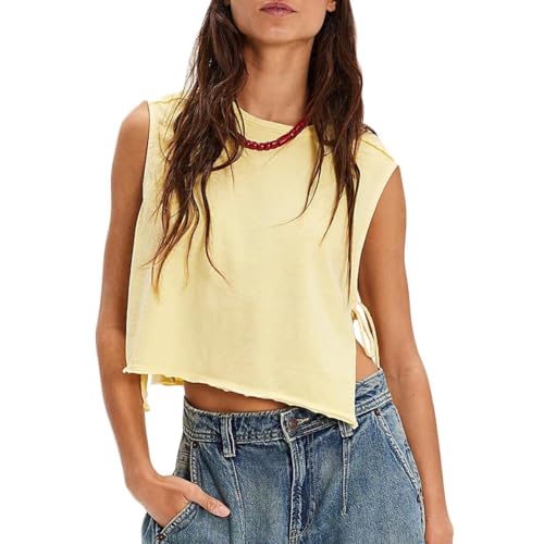 Womens Side Tie Top Vest Shirts Sleeveless Y2 Going Out Camisole Summer Cami Aesthetic Square Neck Boxy Tank Tops