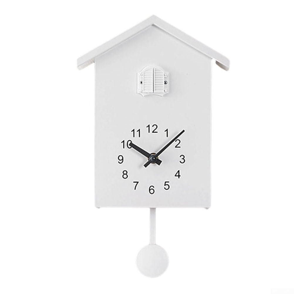 HOgardenMECuckoo Clock with Chimer Cuckoo Sound Clocks with Pendulum Bird House, Battery Powered, Home Living Room Hanging Watch Horologe Clocks Timer Kitchen Wall Decoration(White)