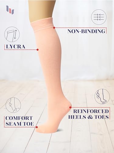 Image of Hugh Ugoli Women's Rayon Derived from Bamboo Knee High Socks Comfort Seam Long Dress Socks, Shoe Size 5-8 /8-11, 4 Pairs