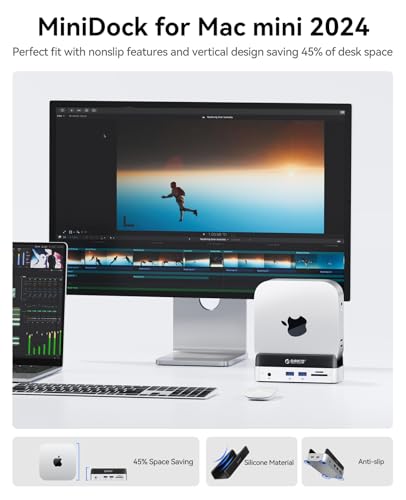 Image of ORICO MiniDock Mac mini M4 Dock and Stand Compatible M.2 SSD Up tp 8TB, 2xUSB A 10Gbps, SD /TF Card Slots, 3.5mm Audio, for Mac mini M4 and M4 Pro 2024(VSE)