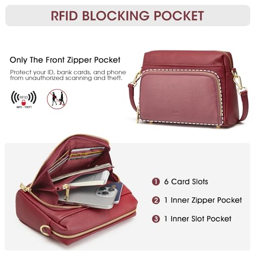 Image of Kattee RFID Genuine Leather Crossbody Bag for Women Small Purse | Top Grain Pebbled Leather. Compact Size. Built-in wallet. Anti-theft design for security. Ideal for daily, travel & work