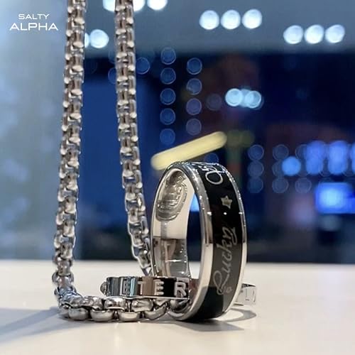Image of SALTY ALPHA Anti Tarnish Stainless Steel Promise Ring Locket Neck Chain for Men | Stylish Pendant Necklace | Jewellery Accessories for Boys | Minimal Jewelry | Gifts for Boyfriend & Husband | Gift for Diwali, Christmas, Marriage, Birthday