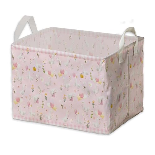 Image of Goose Nursery Decor Girl, Pink Basket for Pink Nursery Decoration, One Silly Goose Birthday Decor Girl, Large Squarecanvas Laundry Hamper With A Waterproof PECoating, Foldable