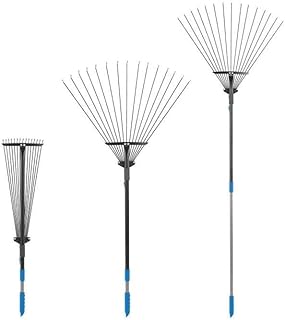 Adjustable Garden Leaf Rake, Metal Tines, Telescopic Handle, 3 Sizes