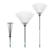 Adjustable Garden Leaf Rake, Metal Tines, Telescopic Handle, 3 Sizes