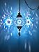 DEMMEX Plug-in Turkish Moroccan Mosaic Hanging Pendant Ceiling Light – Swag Lamp Fixture with 15ft Cord & Chain, Handcrafted Glass, Vintage Tiffany Style, Mediterranean Exotic Decor, (Blue)