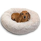 Best Friends by Sheri The Original Calming Donut Dog Bed for Small Dogs up to 25 lbs, Lux Faux Fur, Oyster, 23' x 23'