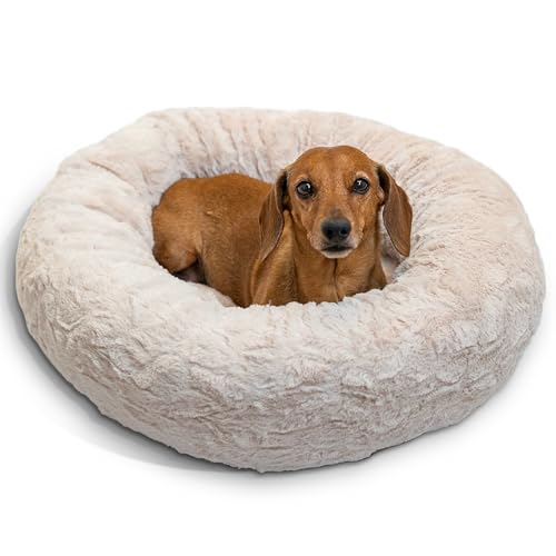 Best Friends by Sheri Donut Cuddler in Lux Fur Dog Bed/Cat Bed, 23"X23", Oyster
