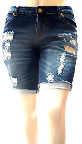 1826/ Jack David/Wax Floral Women's Plus Size Bermuda Short Curvy Denim Jeans Ripped Distressed3