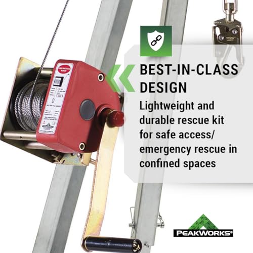 Image of Peakworks Confined Space Kit - For Safe Access & Rescue - Includes Tripod, Man Winch & Bag - OSHA & ANSI Compliant Fall Protection - 65 ft Cable