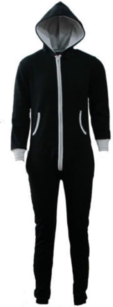 Fashion Oasis Men's Aztec Print Onesie Zip Up All in One Hooded Jumpsuit Medium Black Plain