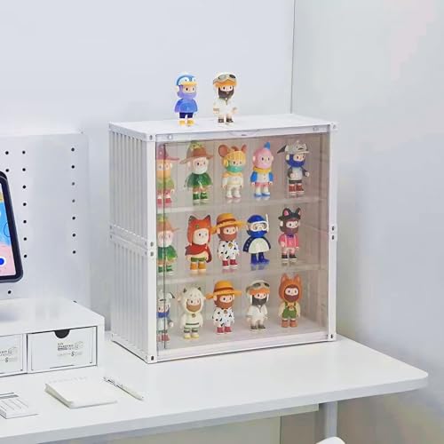 Siyecioa Schaukasten Vitrine, Acryl Vitrine, Glasvitrine mit Tür Für Action Figuren Spielzeug, Modellautos, MiniFiguren, Sammelfiguren, Selbstmontage mit 3 Schicht Stapelbar Staubdicht (37.5×35×17)