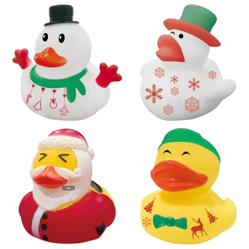 XPEX 4 piezas patos de goma Patitos de Goma Baño Coloridos Patos de Goma Bañera Bebe Bonitos Juguetes de Pato de Baño para la bañera, juguetes de baño Navidad