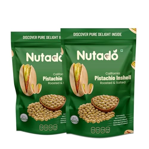 Image of Nutado Premium California Pistachios Roasted & Salted, Pista 400g (200g x 2), Rich In Vitamin & Protein, Phosphorus, & Dietary Fibre, Super Crunchy & Delicious Healthy Snack