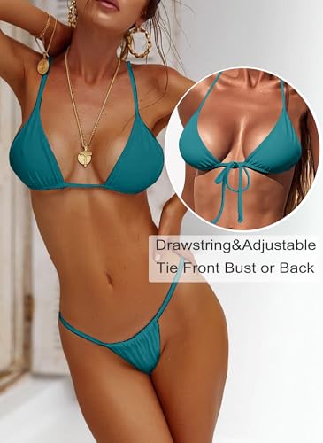 Image of XUNYU Thong Bikini Sets for Women - Brazilian Micro String Bikinis Sexy Two Piece Swimsuit Triangle Top Halter Bathing Suits