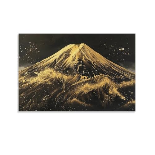 和風金の富士金運ゴールド山富士山ふじさん運気開運ポスター (52) ウォールアート 部屋飾り 絵画 ベッドルーム リビング 壁の絵24x36inch(60x90cm)